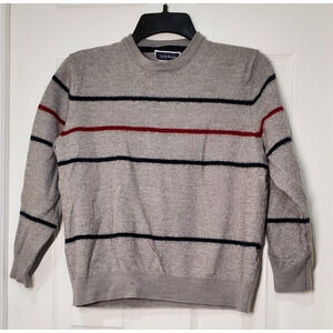 Club Room Men’s Sweater Large L Gray Striped Merino Wool Blend Crewneck Pullover
